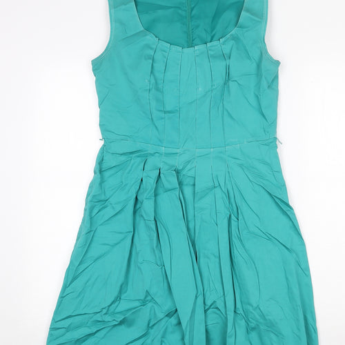 Oasis Womens Green Cotton A-Line Size 12 Scoop Neck Zip