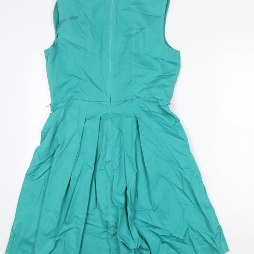 Oasis Womens Green Cotton A-Line Size 12 Scoop Neck Zip