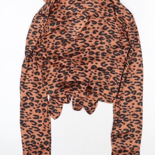 Nasty Gal Womens Orange Animal Print Polyester Basic Blouse Size 6 V-Neck