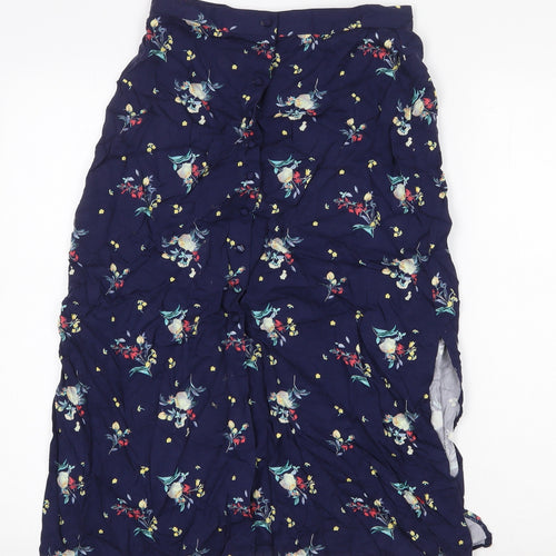 Oasis Womens Blue Floral Viscose A-Line Skirt Size 8 Button