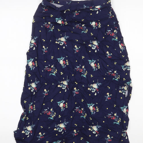 Oasis Womens Blue Floral Viscose A-Line Skirt Size 8 Button