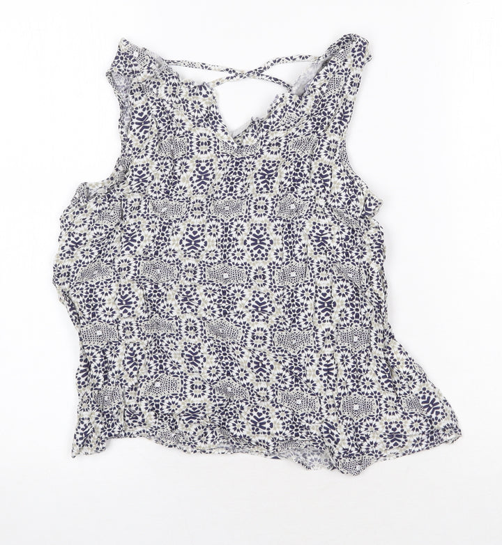 Atmosphere Womens Blue Geometric Viscose Basic Blouse Size 14 V-Neck
