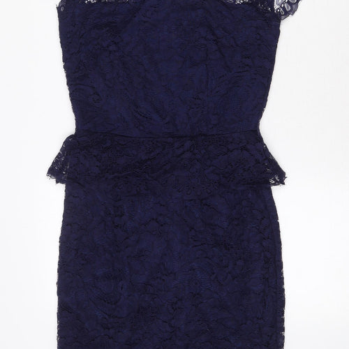 Preworn Womens Blue Nylon Bodycon Size 10 Mock Neck Zip