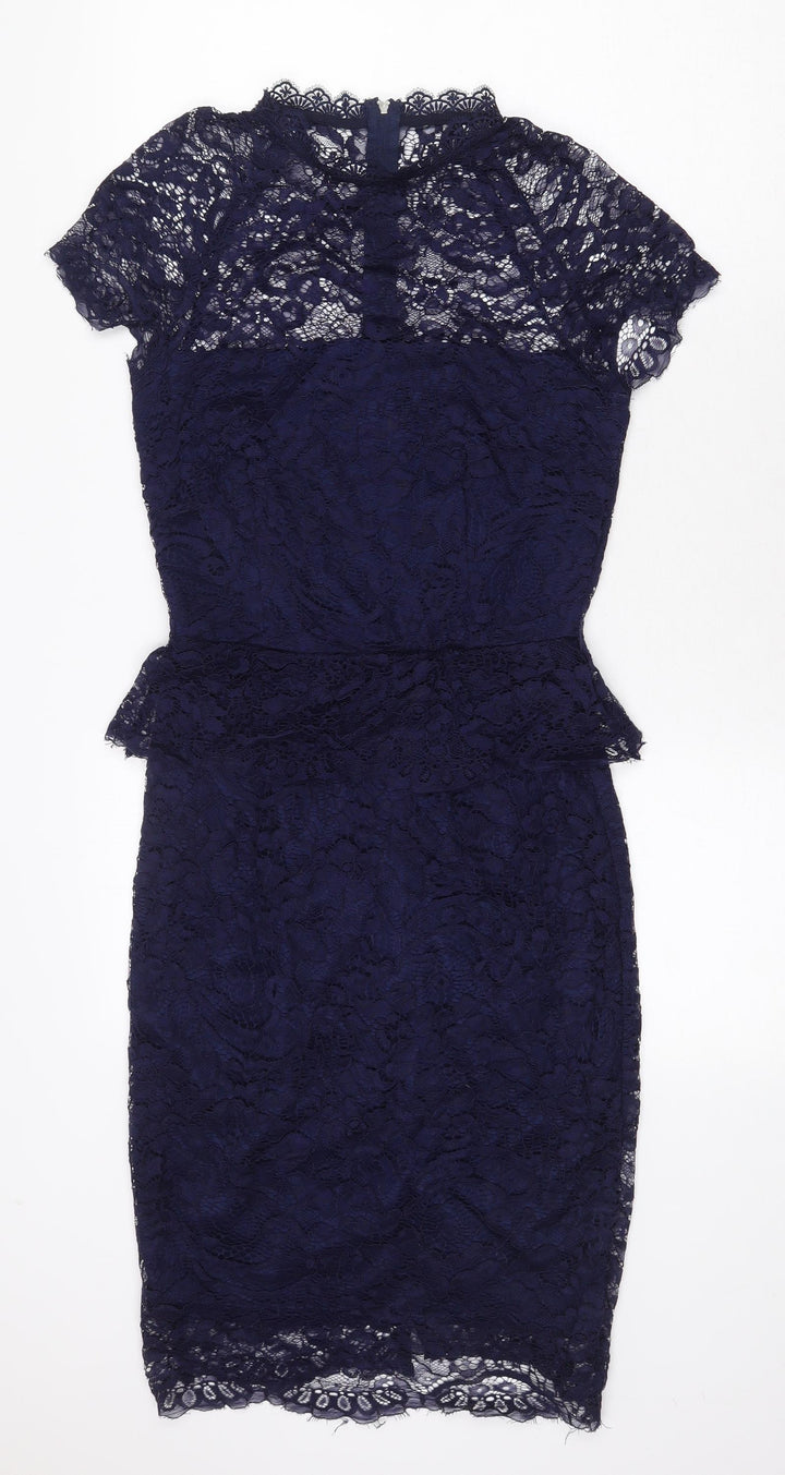 Preworn Womens Blue Nylon Bodycon Size 10 Mock Neck Zip