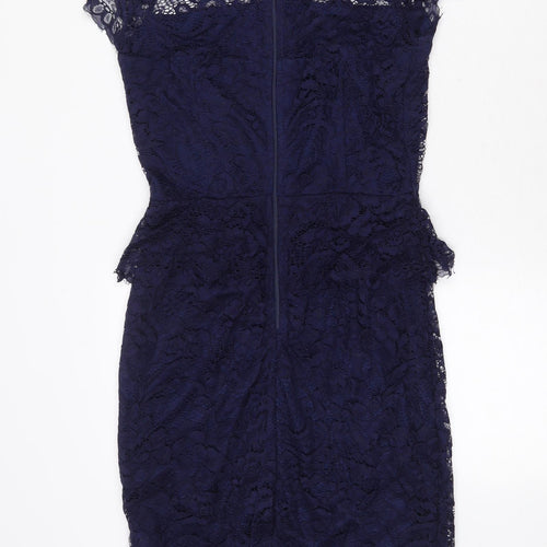 Preworn Womens Blue Nylon Bodycon Size 10 Mock Neck Zip