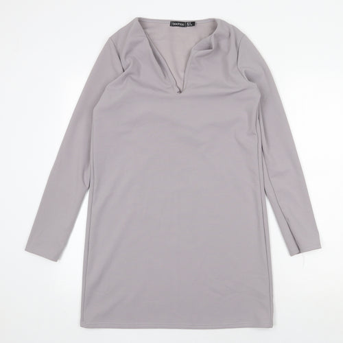 Boohoo Womens Grey Polyester Shift Size 12 V-Neck Pullover