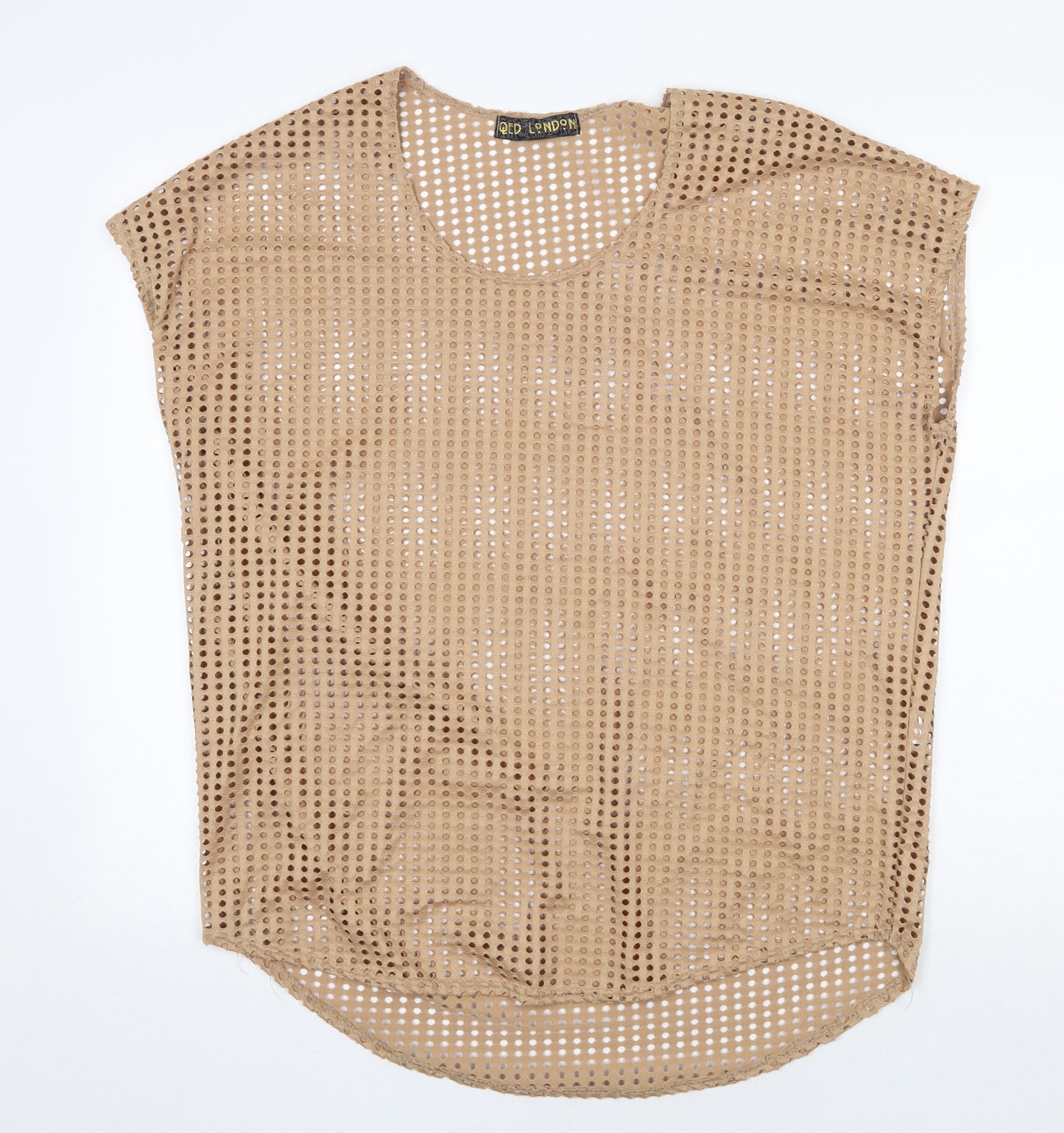 QED London Womens Beige Polyester Basic Blouse Size L Scoop Neck