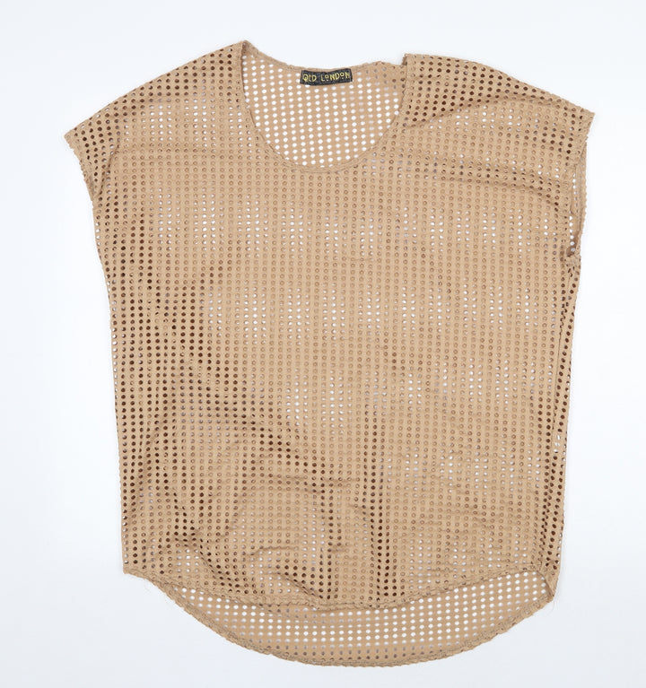 QED London Womens Beige Polyester Basic Blouse Size L Scoop Neck