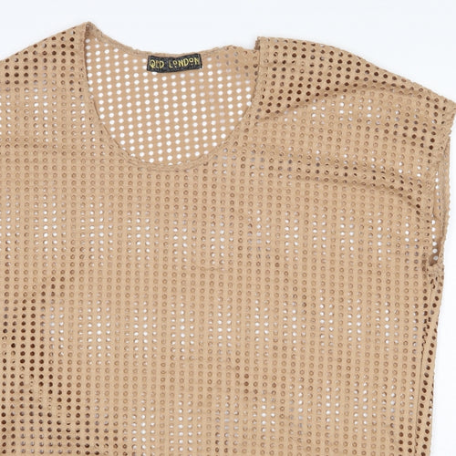 QED London Womens Beige Polyester Basic Blouse Size L Scoop Neck