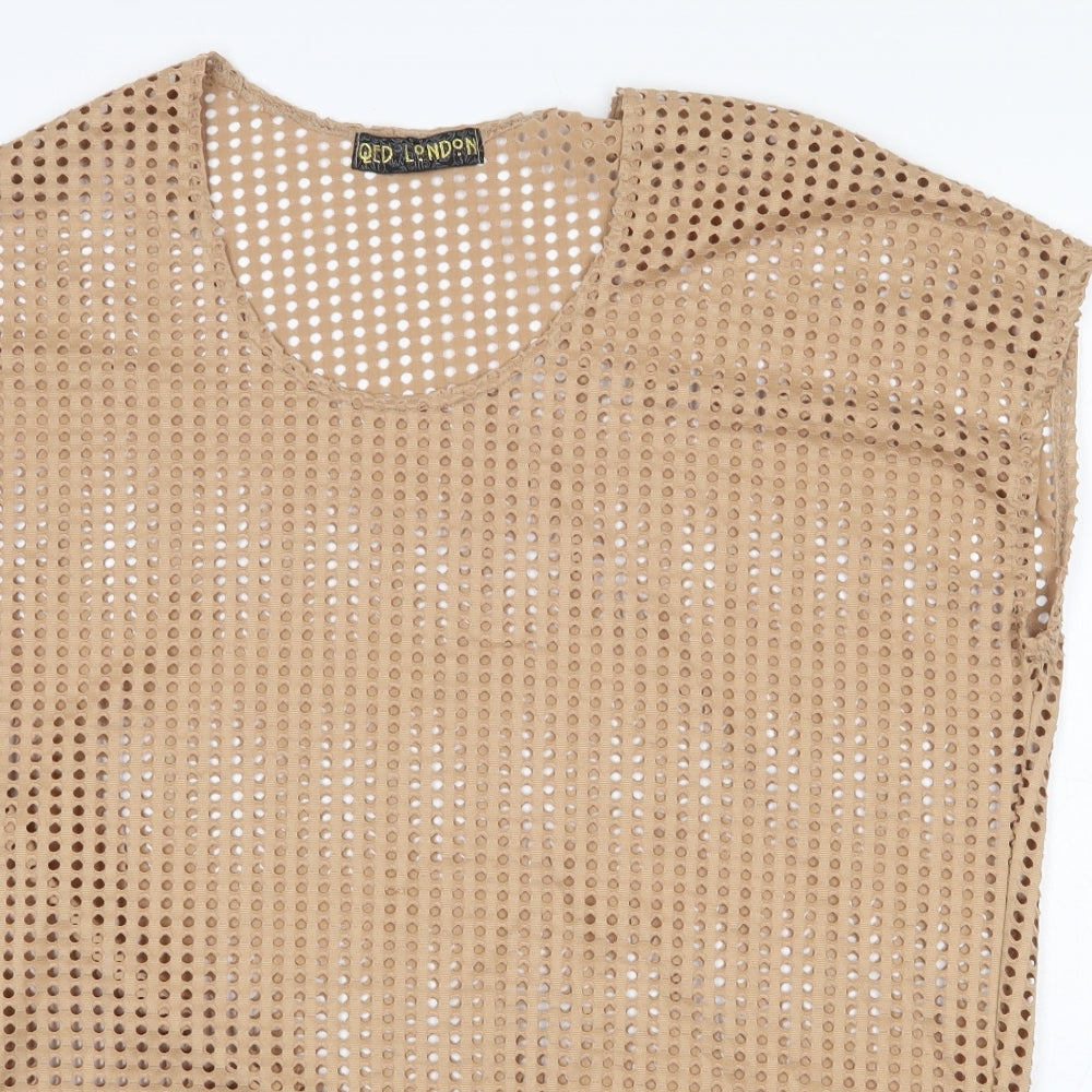 QED London Womens Beige Polyester Basic Blouse Size L Scoop Neck