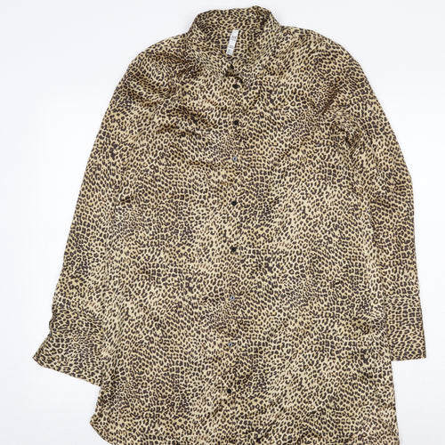 Zara Womens Yellow Animal Print Polyester Shirt Dress Size S Collared Button