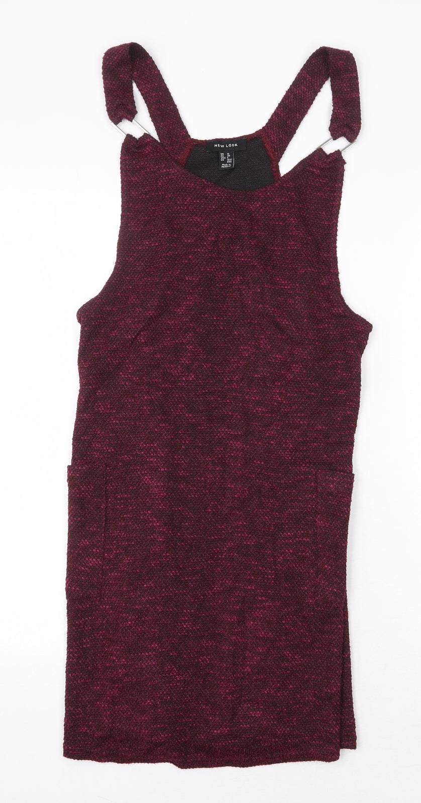 New Look Womens Purple Polyester Pinafore/Dungaree Dress Size 10 V-Neck Buckle