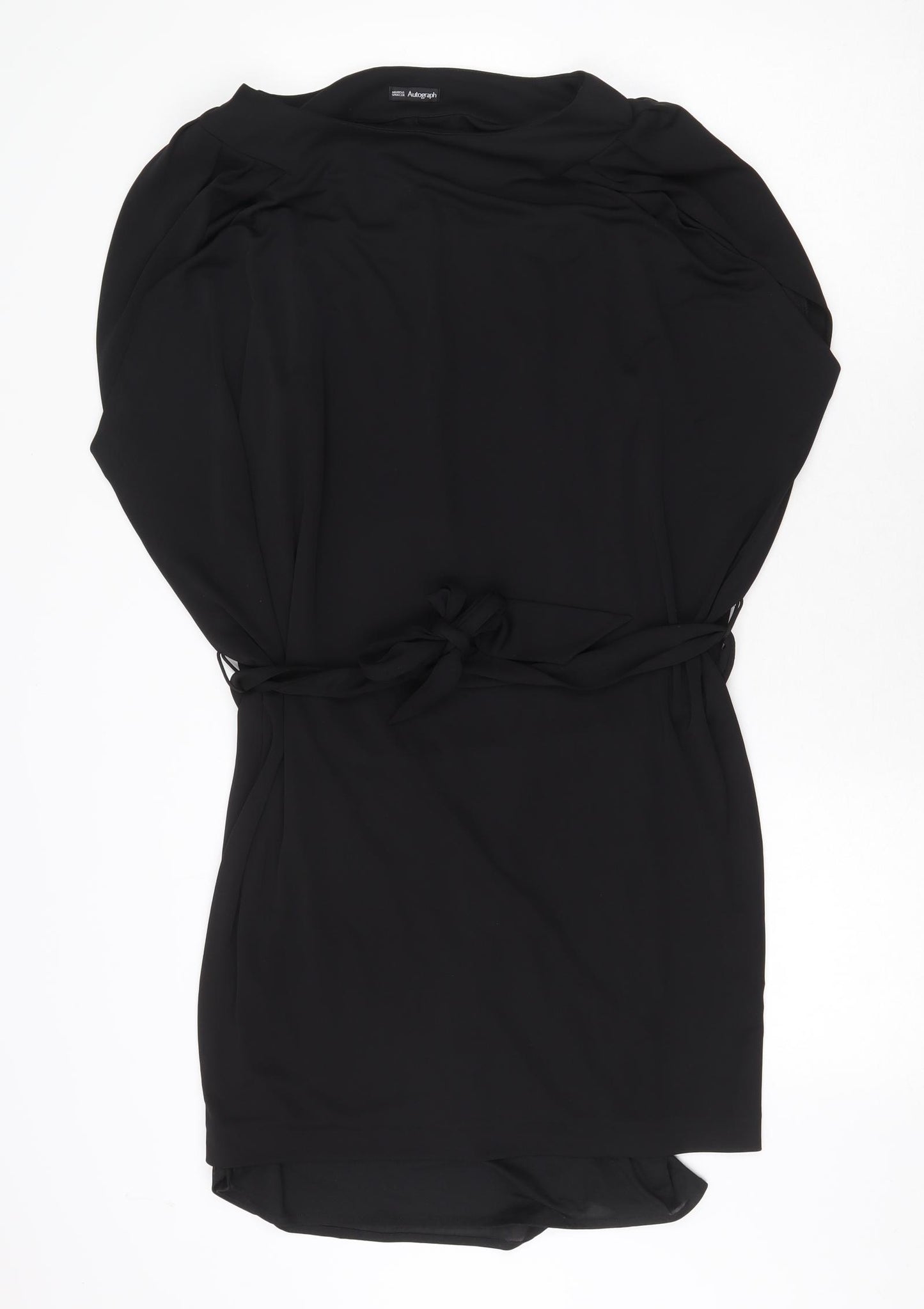Marks and Spencer Womens Black Polyester Shift Size 10 Boat Neck Tie