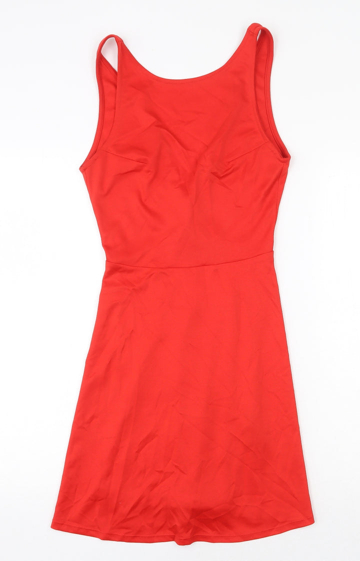 H&M Womens Red Polyester Tank Dress Size 8 Boat Neck Pullover