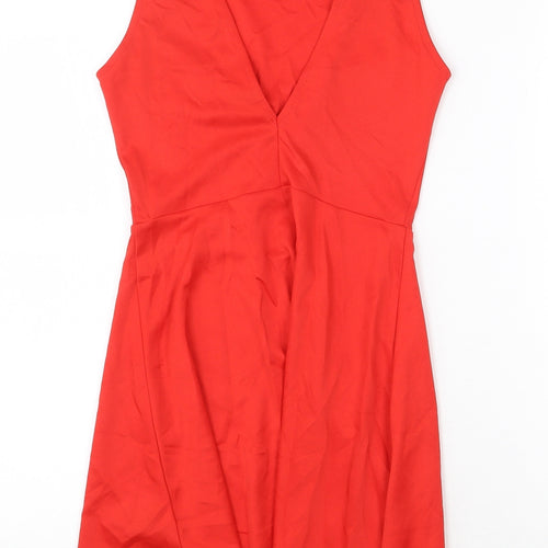 H&M Womens Red Polyester Tank Dress Size 8 Boat Neck Pullover