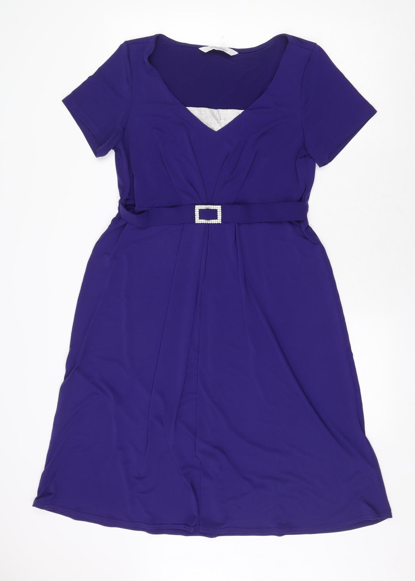 Changes By Together Womens Purple Polyester Fit & Flare Size 14 V-Neck Buckle