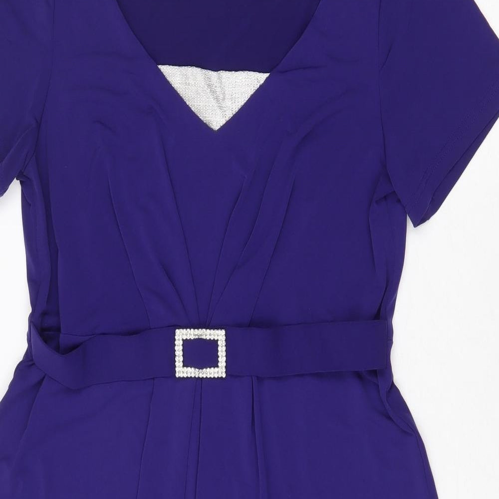 Changes By Together Womens Purple Polyester Fit & Flare Size 14 V-Neck Buckle