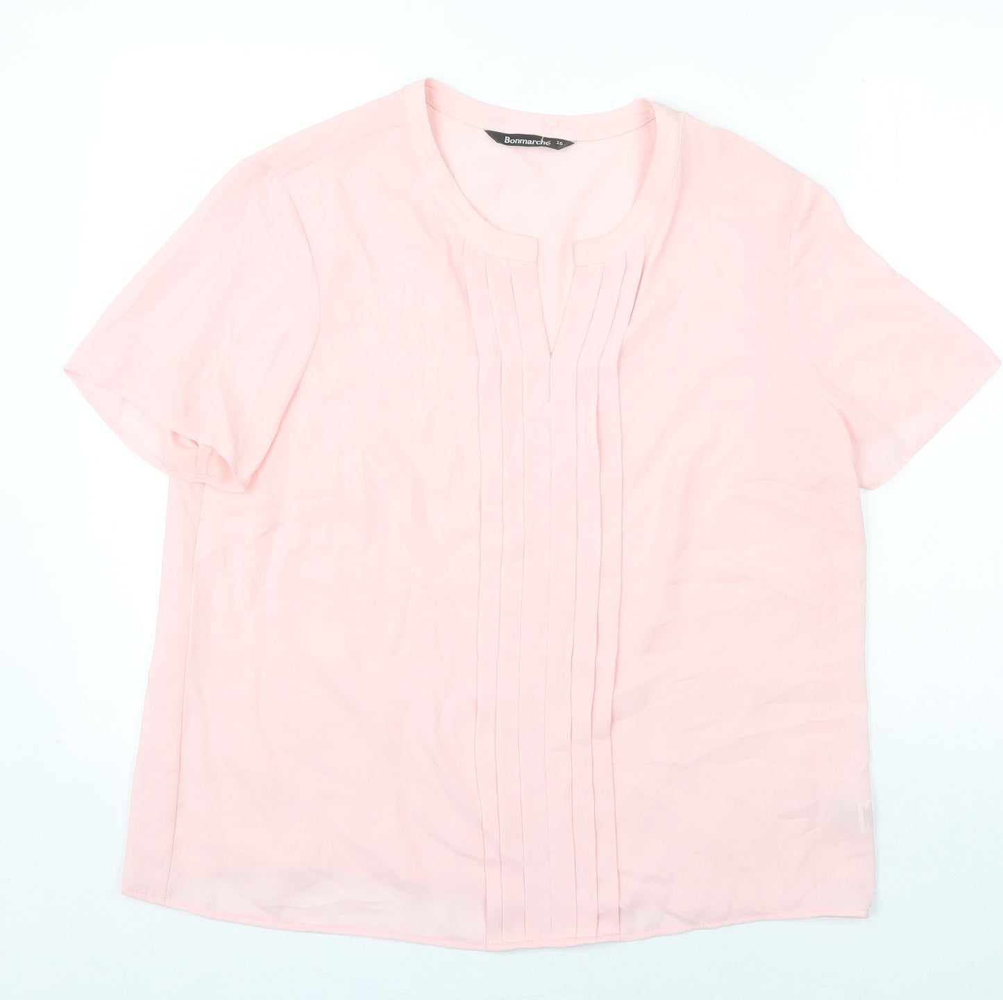 Bonmarché Womens Pink Polyester Basic T-Shirt Size 16 V-Neck
