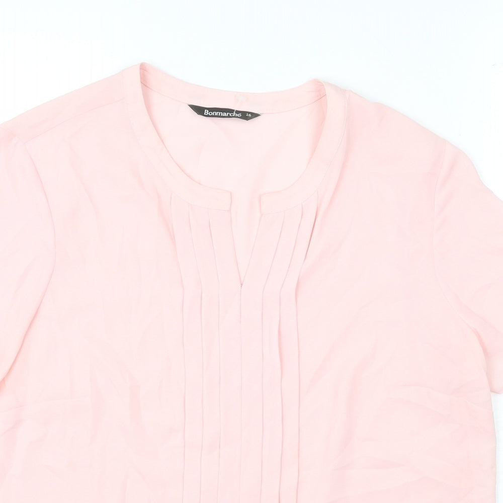 Bonmarché Womens Pink Polyester Basic T-Shirt Size 16 V-Neck