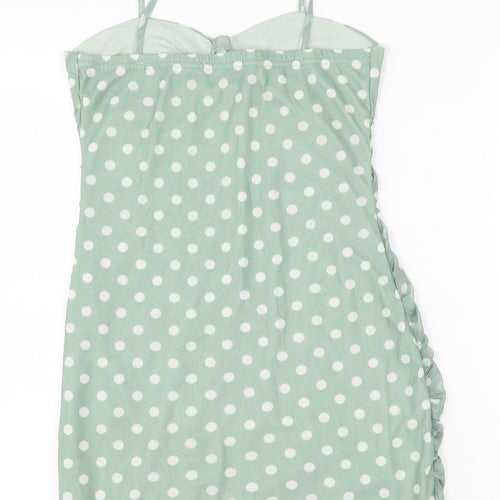 PRETTYLITTLETHING Womens Green Polka Dot Polyester Slip Dress Size 6 Sweetheart Pullover