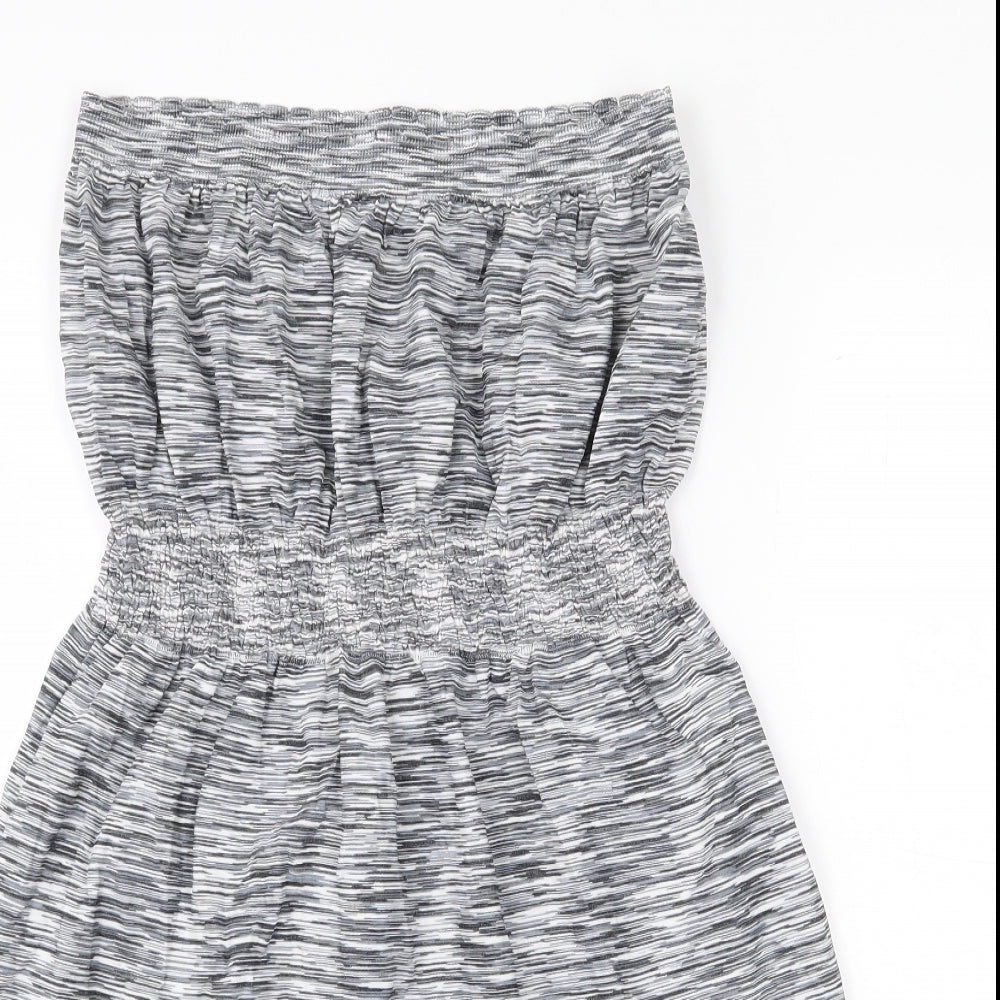 Ocean Club Womens Grey Polyester Mini Size L Off the Shoulder Pullover - Shirred Waist