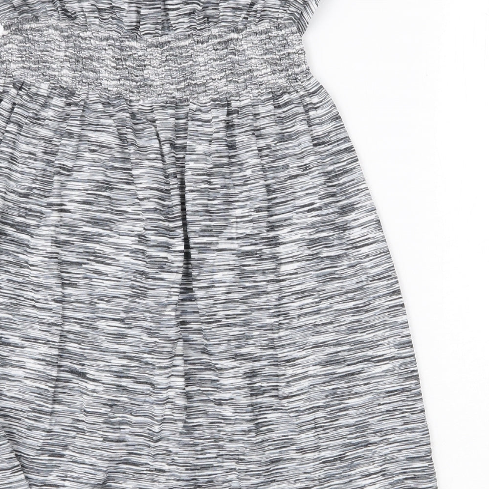 Ocean Club Womens Grey Polyester Mini Size L Off the Shoulder Pullover - Shirred Waist