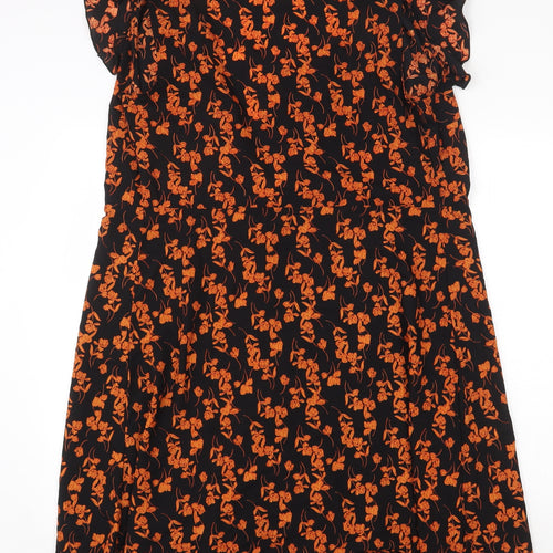 Mela Loves London Womens Black Floral Polyester Wrap Dress Size 14 Scoop Neck Tie