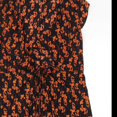 Mela Loves London Womens Black Floral Polyester Wrap Dress Size 14 Scoop Neck Tie
