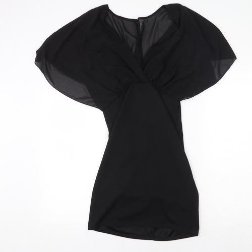 Preworn Womens Black Polyester Mini Size 8 V-Neck Button - Voluminous Sleeves