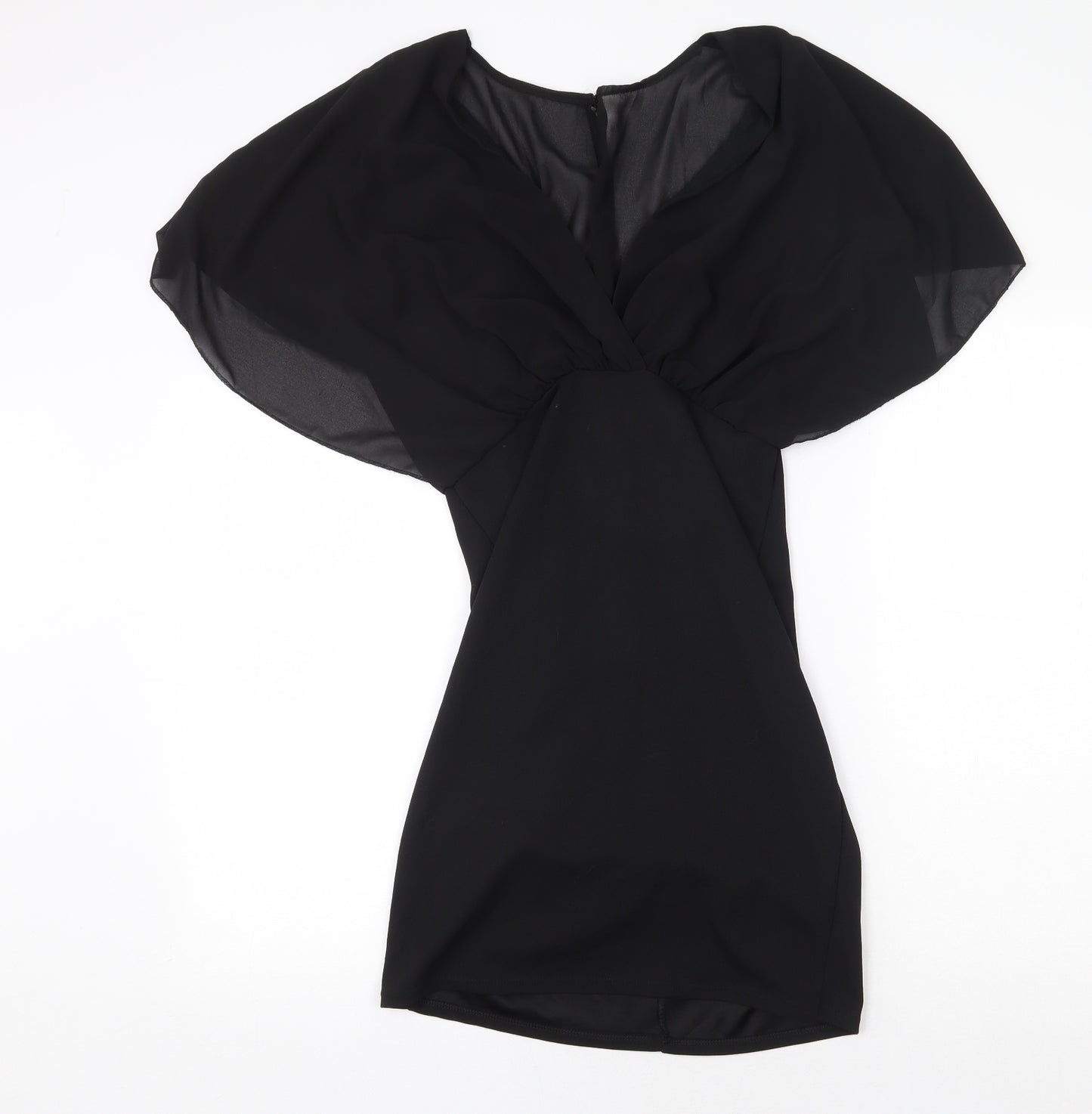 Preworn Womens Black Polyester Mini Size 8 V-Neck Button - Voluminous Sleeves