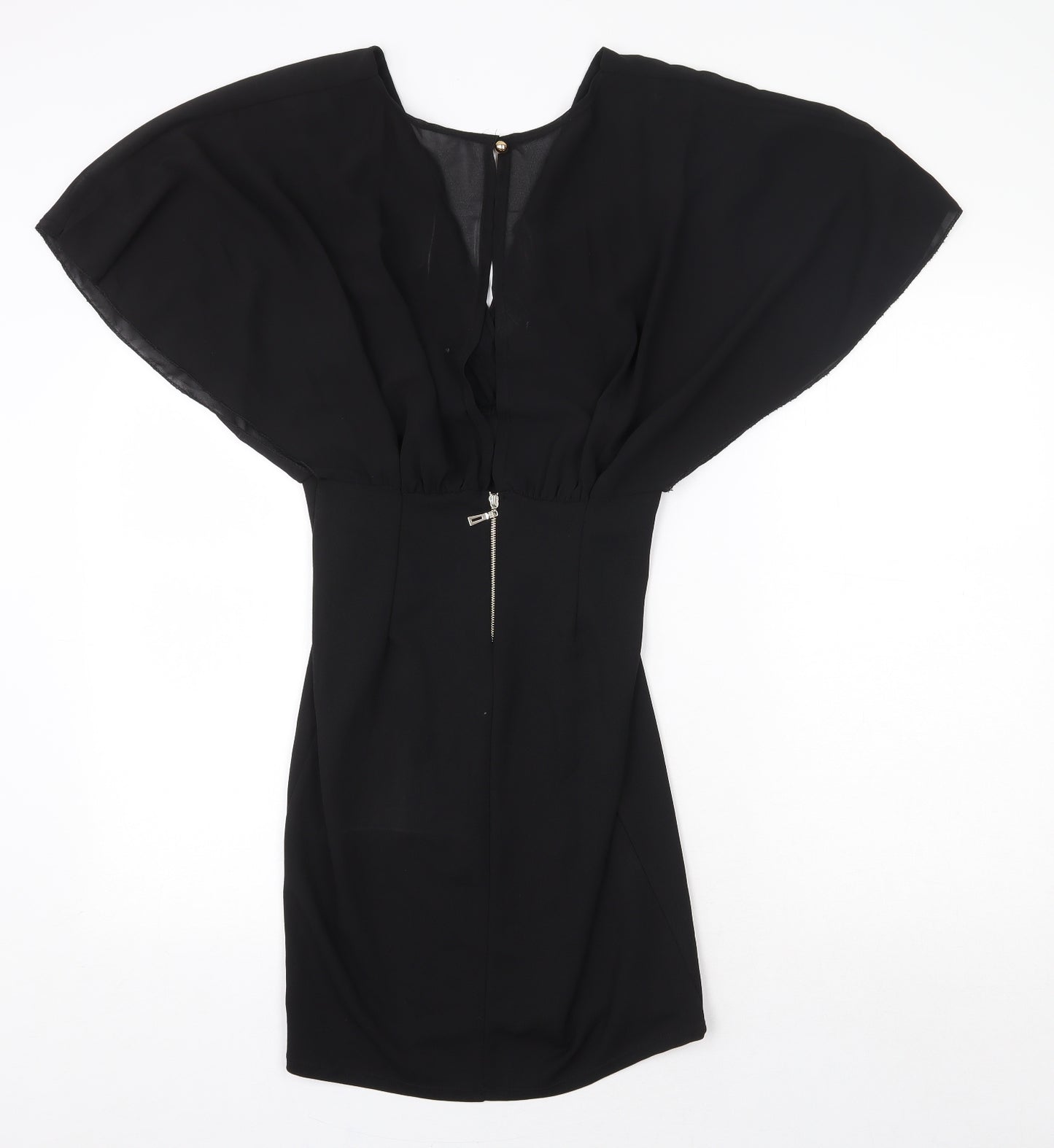 Preworn Womens Black Polyester Mini Size 8 V-Neck Button - Voluminous Sleeves