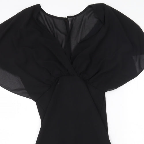 Preworn Womens Black Polyester Mini Size 8 V-Neck Button - Voluminous Sleeves