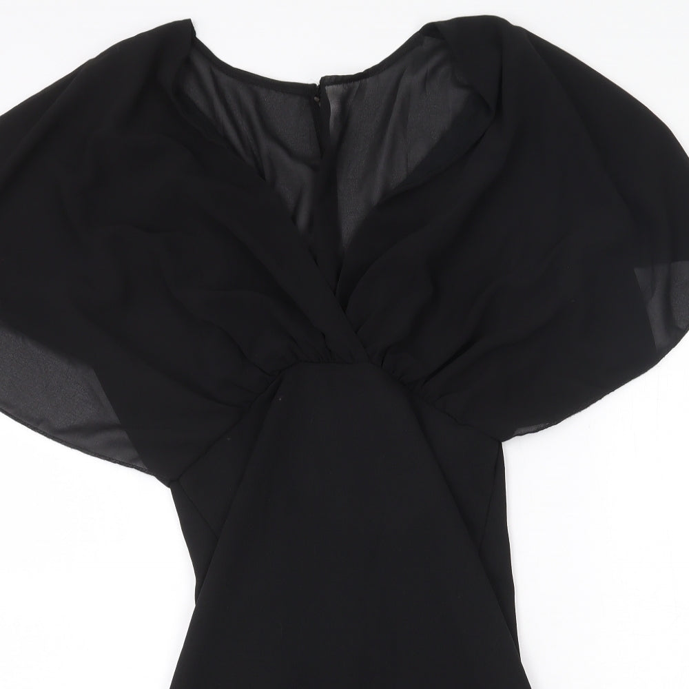 Preworn Womens Black Polyester Mini Size 8 V-Neck Button - Voluminous Sleeves