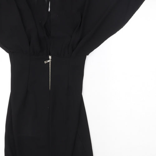 Preworn Womens Black Polyester Mini Size 8 V-Neck Button - Voluminous Sleeves