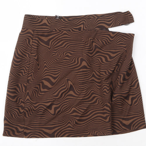 H&M Womens Brown Geometric Polyester Mini Skirt Size 10 Zip - Cut Out