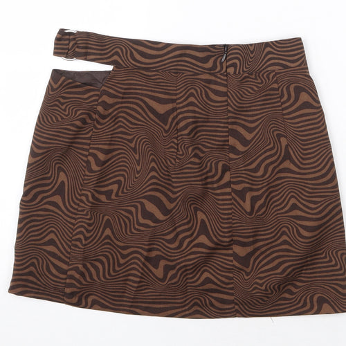 H&M Womens Brown Geometric Polyester Mini Skirt Size 10 Zip - Cut Out