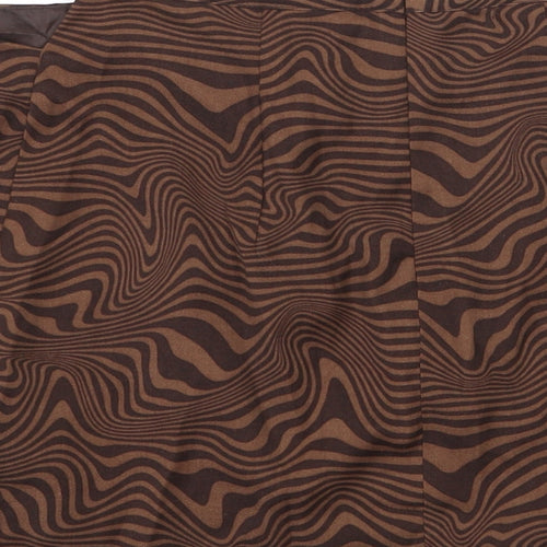 H&M Womens Brown Geometric Polyester Mini Skirt Size 10 Zip - Cut Out