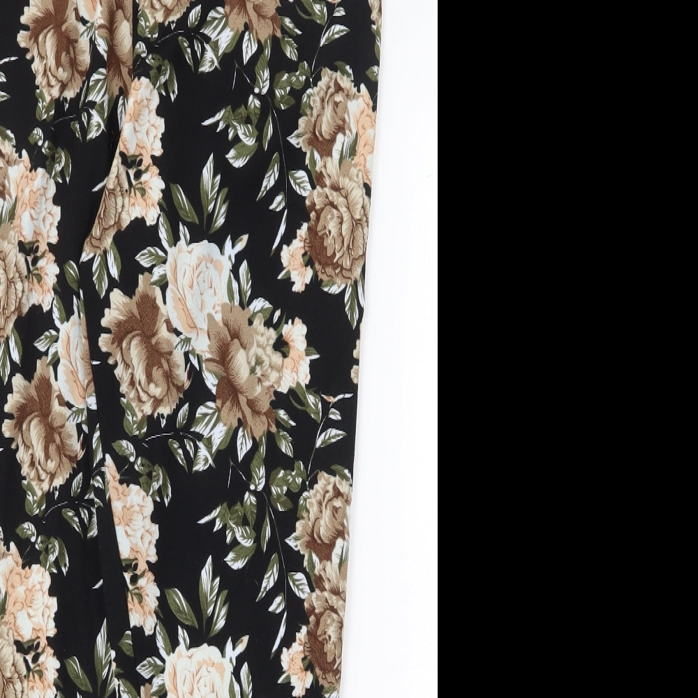 SheIn Womens Black Floral Polyester Trousers Size 3XL Regular