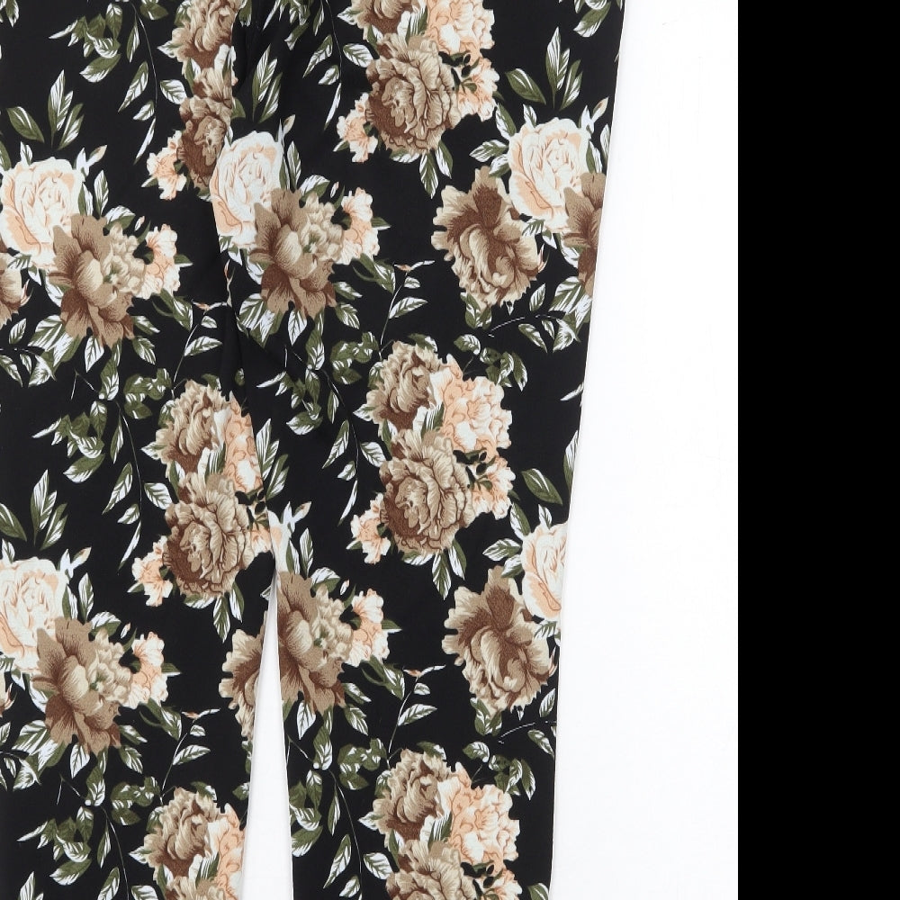 SheIn Womens Black Floral Polyester Trousers Size 3XL Regular