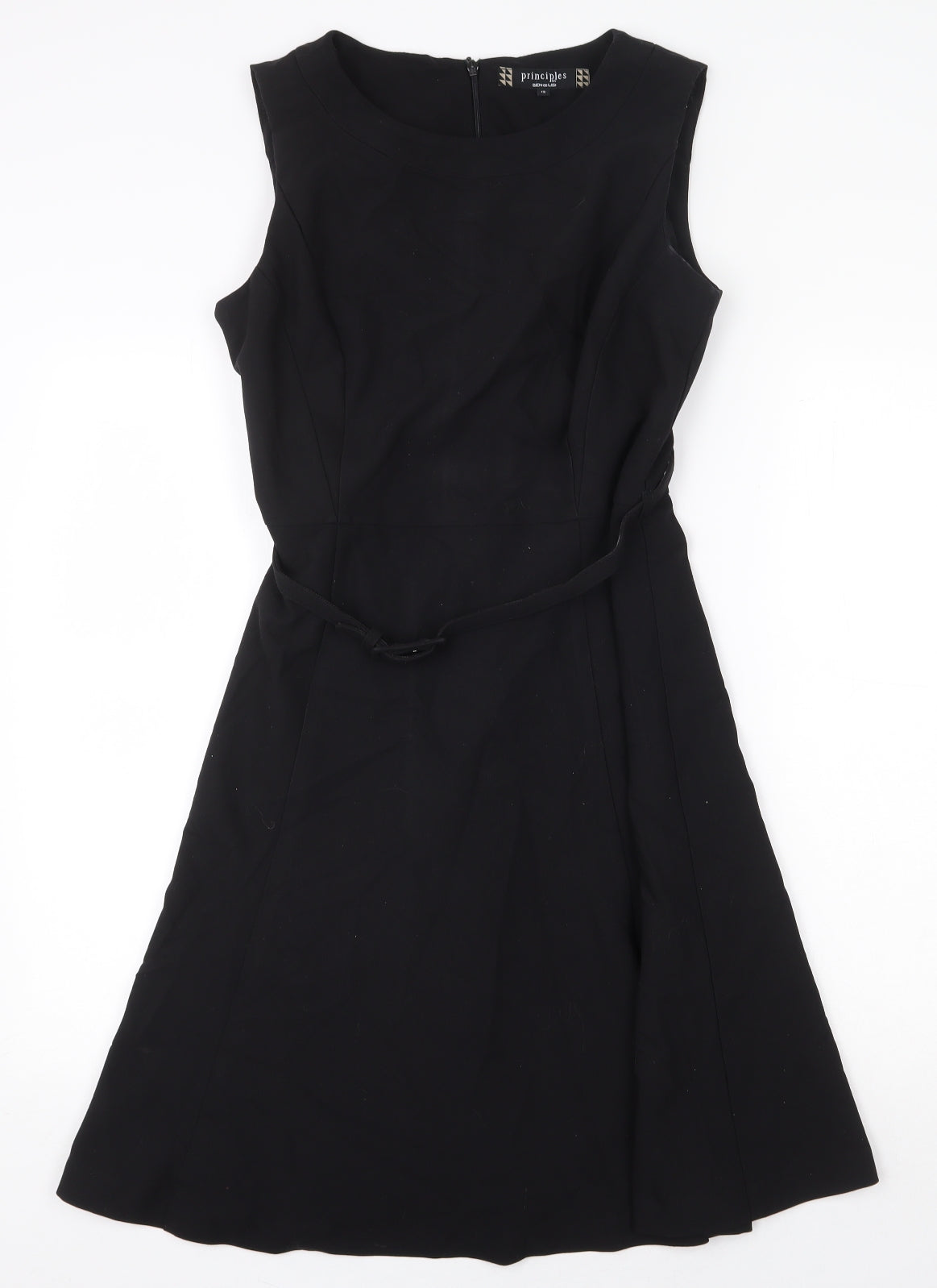Principles Womens Black Polyester Skater Dress Size 12 Boat Neck Zip