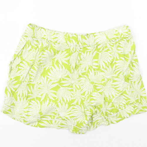 Uniqlo Womens Green Floral Viscose Bermuda Shorts Size M Regular Pull On