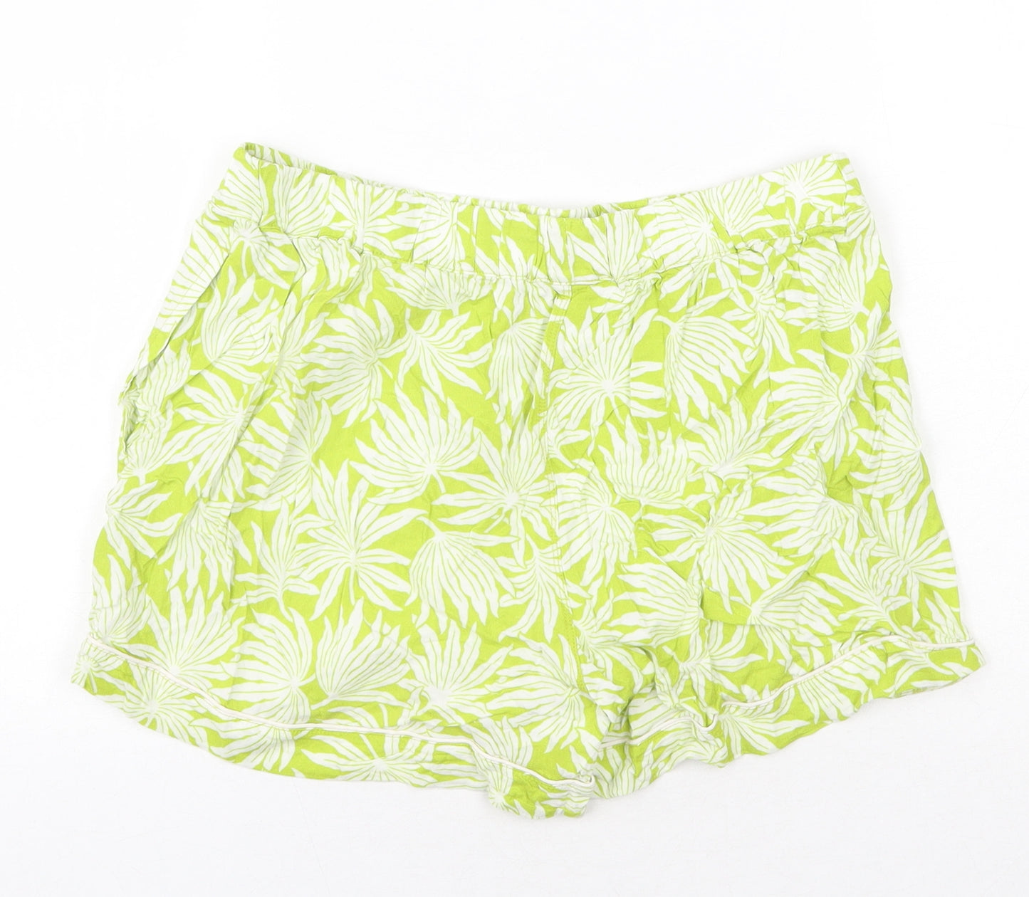 Uniqlo Womens Green Floral Viscose Bermuda Shorts Size M Regular Pull On