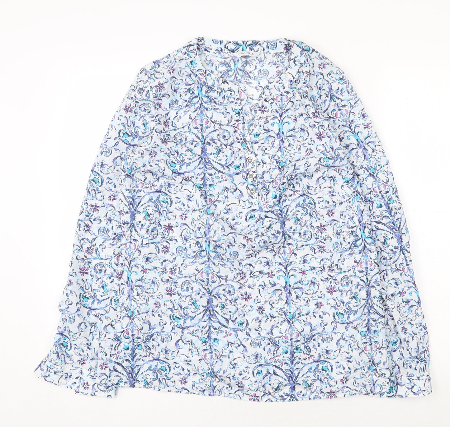 Marks and Spencer Womens Blue Geometric Polyester Basic Blouse Size 12 V-Neck