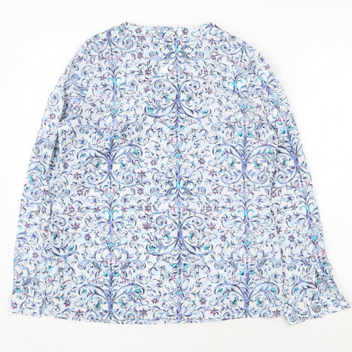 Marks and Spencer Womens Blue Geometric Polyester Basic Blouse Size 12 V-Neck
