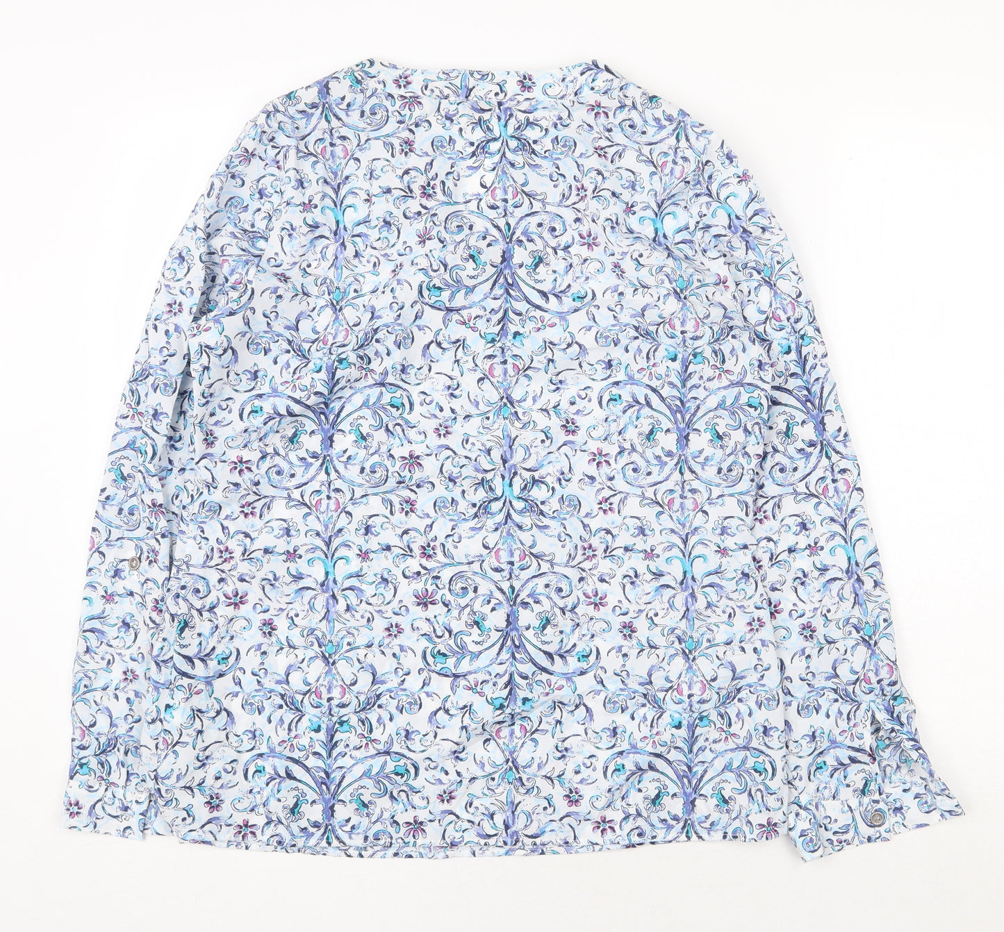 Marks and Spencer Womens Blue Geometric Polyester Basic Blouse Size 12 V-Neck
