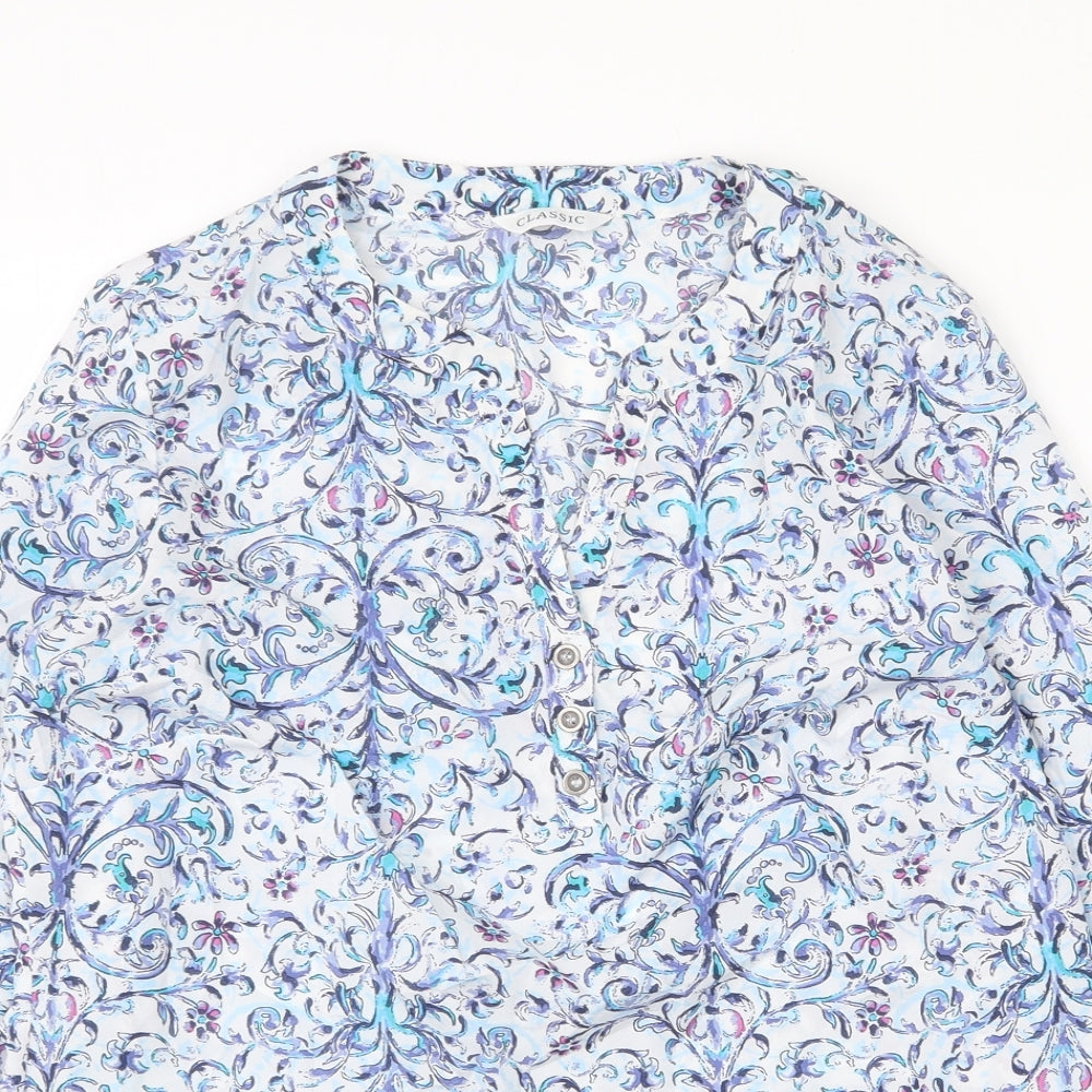 Marks and Spencer Womens Blue Geometric Polyester Basic Blouse Size 12 V-Neck