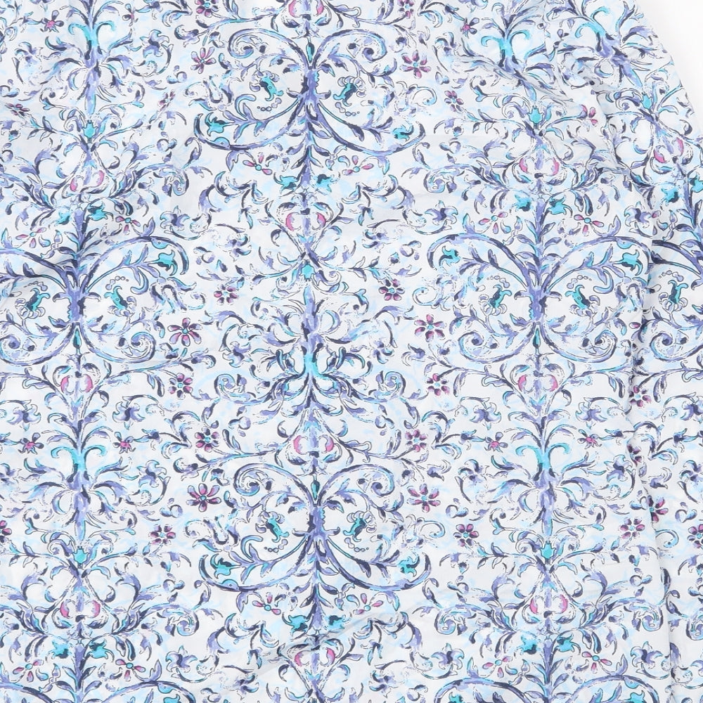 Marks and Spencer Womens Blue Geometric Polyester Basic Blouse Size 12 V-Neck