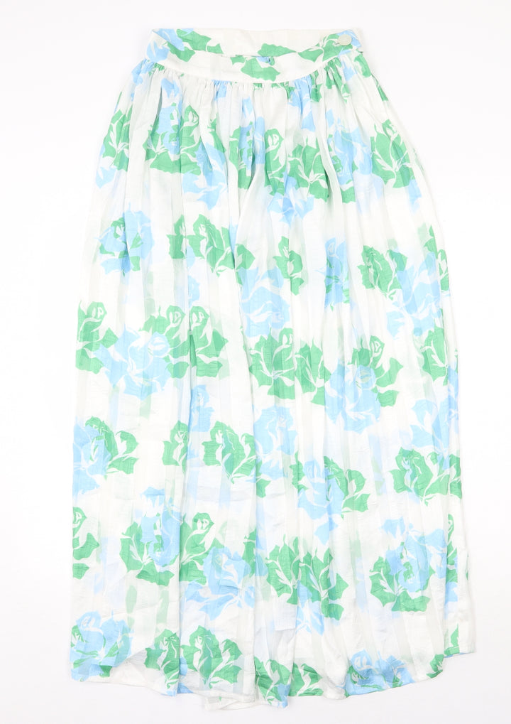 Preworn Womens White Floral Polyester Peasant Skirt Size 28 in Zip