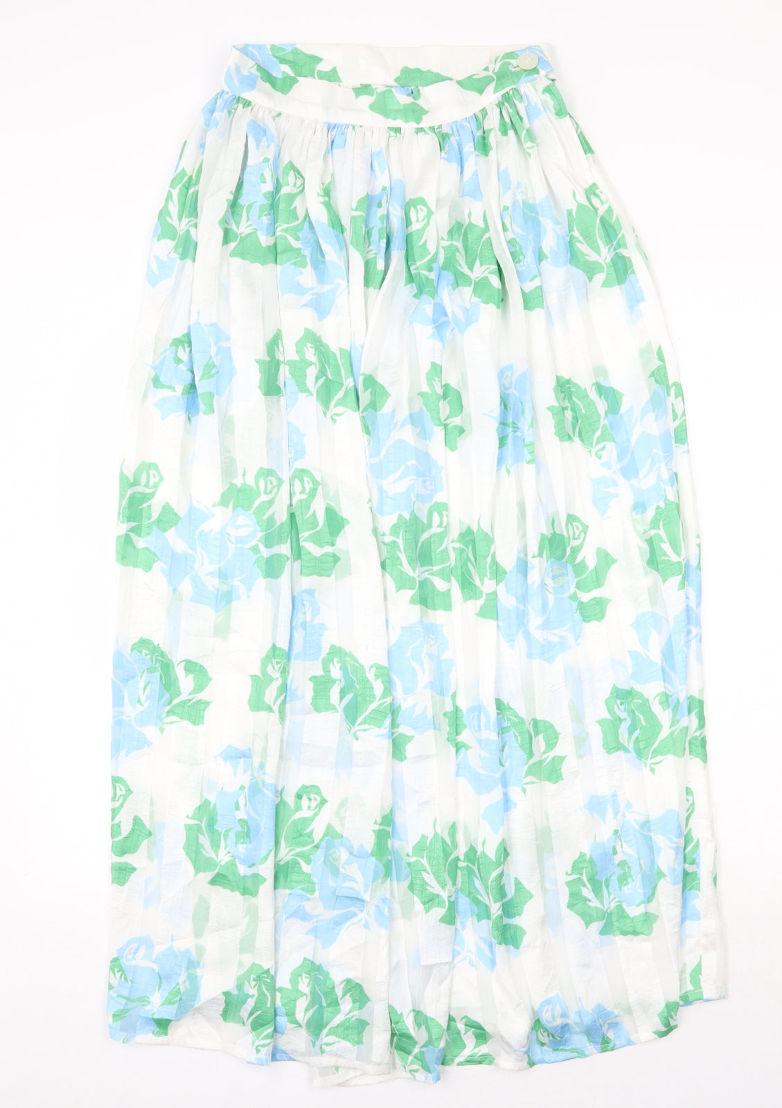 Preworn Womens White Floral Polyester Peasant Skirt Size 28 in Zip