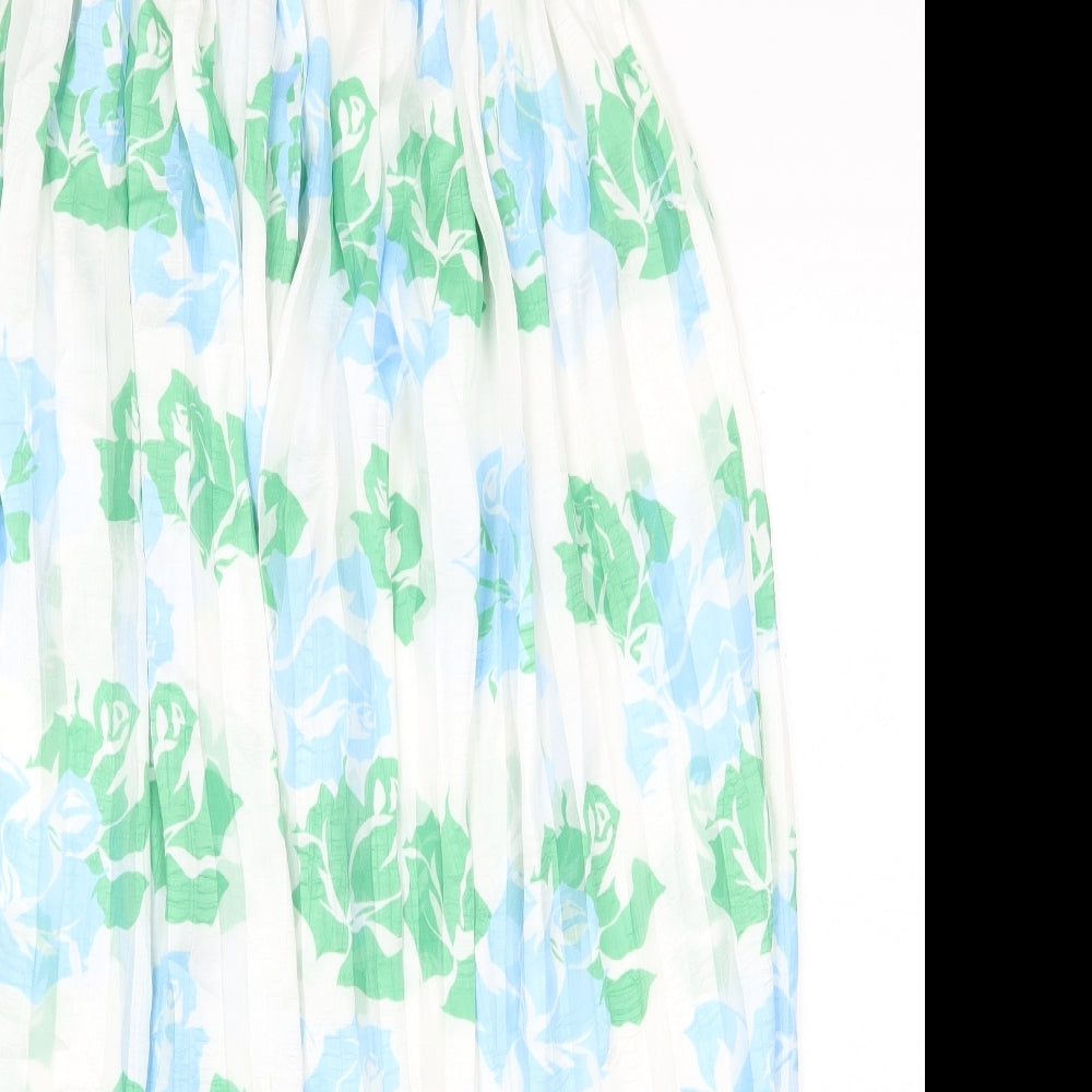 Preworn Womens White Floral Polyester Peasant Skirt Size 28 in Zip